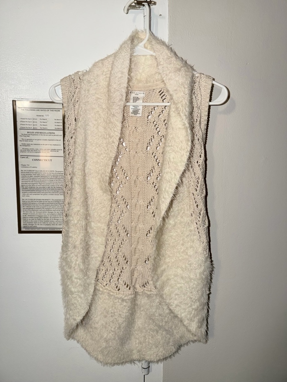 Max Studio Cream Open-Front Textured Knit Vest